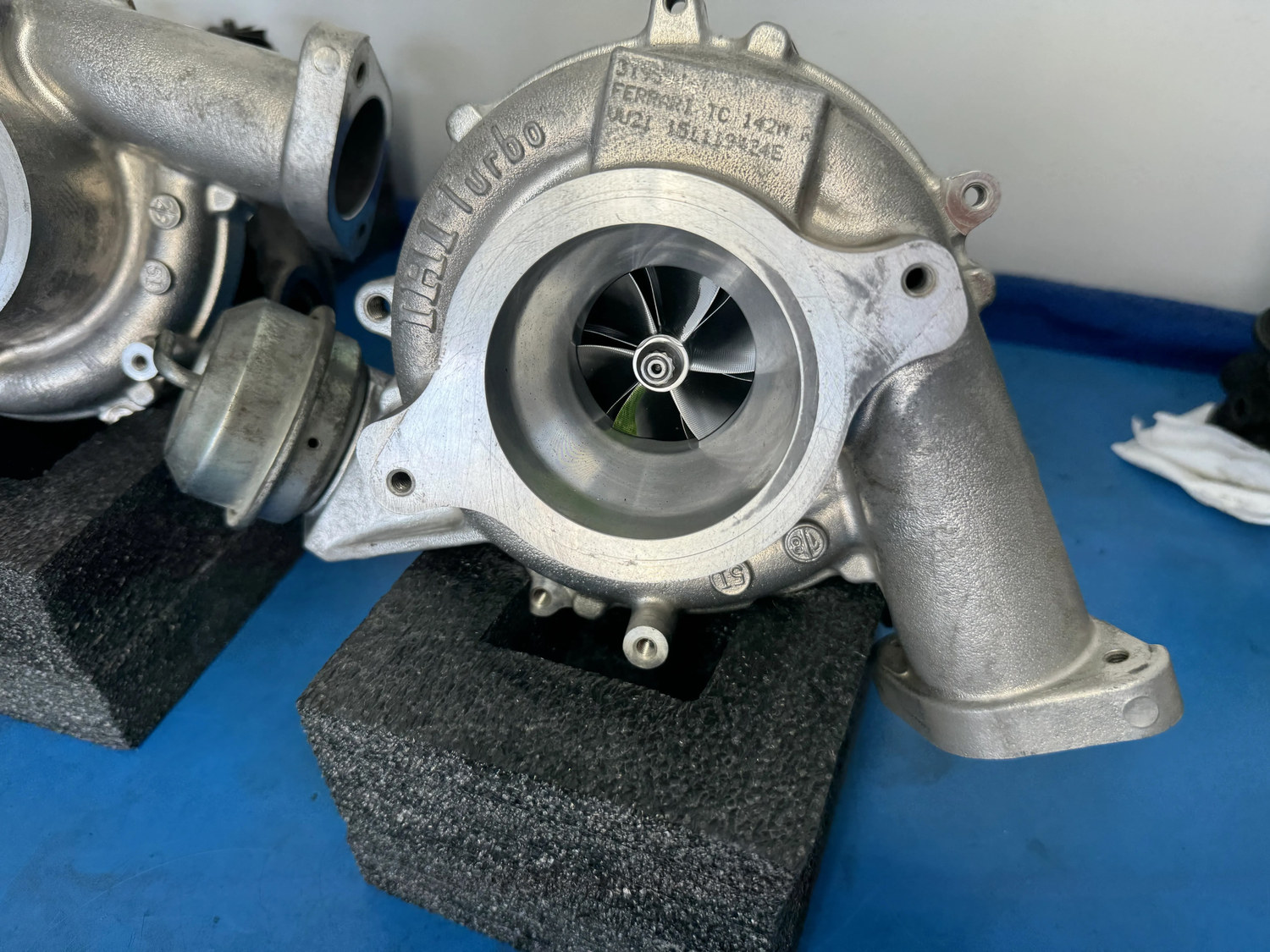 Ferrari 488 turbocharger pair assembled for evaluation
