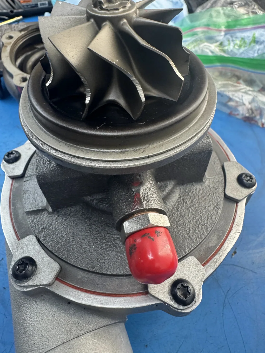Porsche turbocharger core detail during inspection